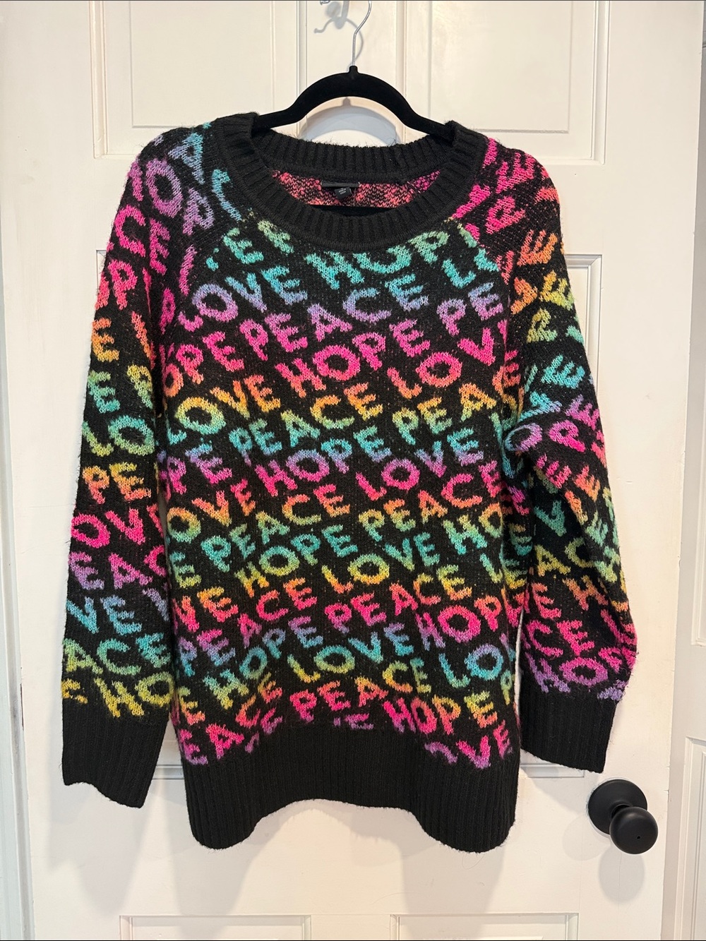 torrid nwt Black Multicolor 'Love Hope Peace' Crewneck Sweater